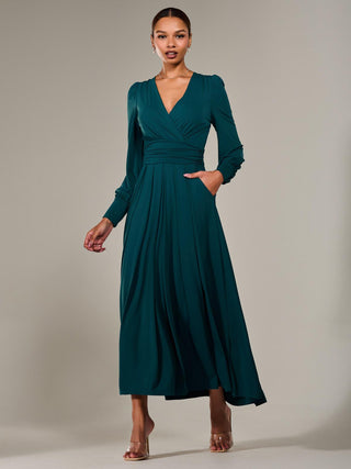 Long Sleeve Super Soft Jersey Maxi Dress, Forest Green