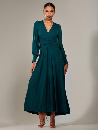 Long Sleeve Super Soft Jersey Maxi Dress, Forest Green