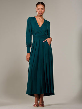 Long Sleeve Super Soft Jersey Maxi Dress, Forest Green