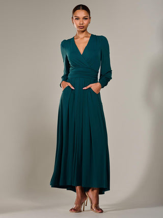 Long Sleeve Super Soft Jersey Maxi Dress, Forest Green