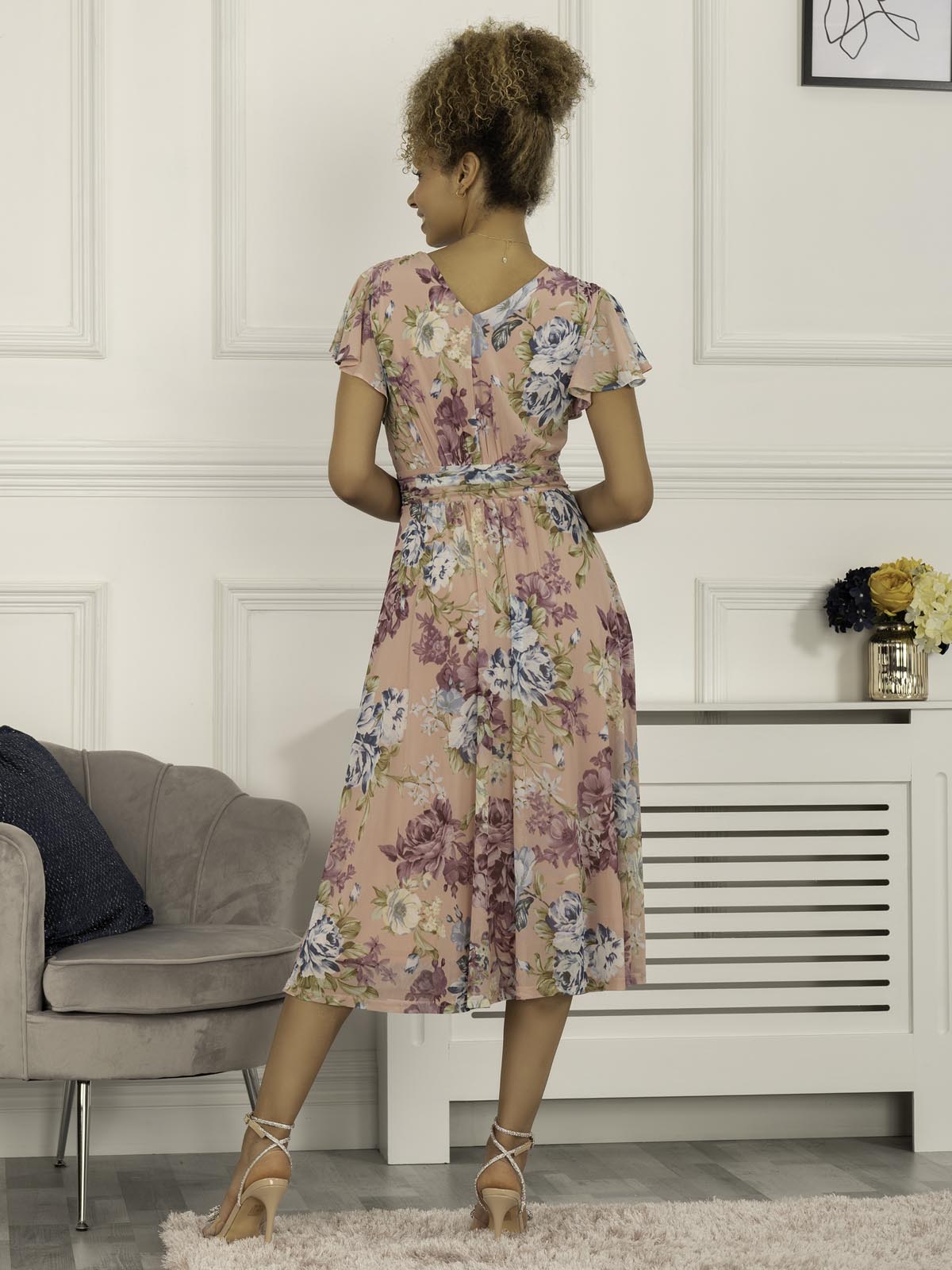 Scarlett Cap Sleeve Mesh Midi Dress, Floral Multi