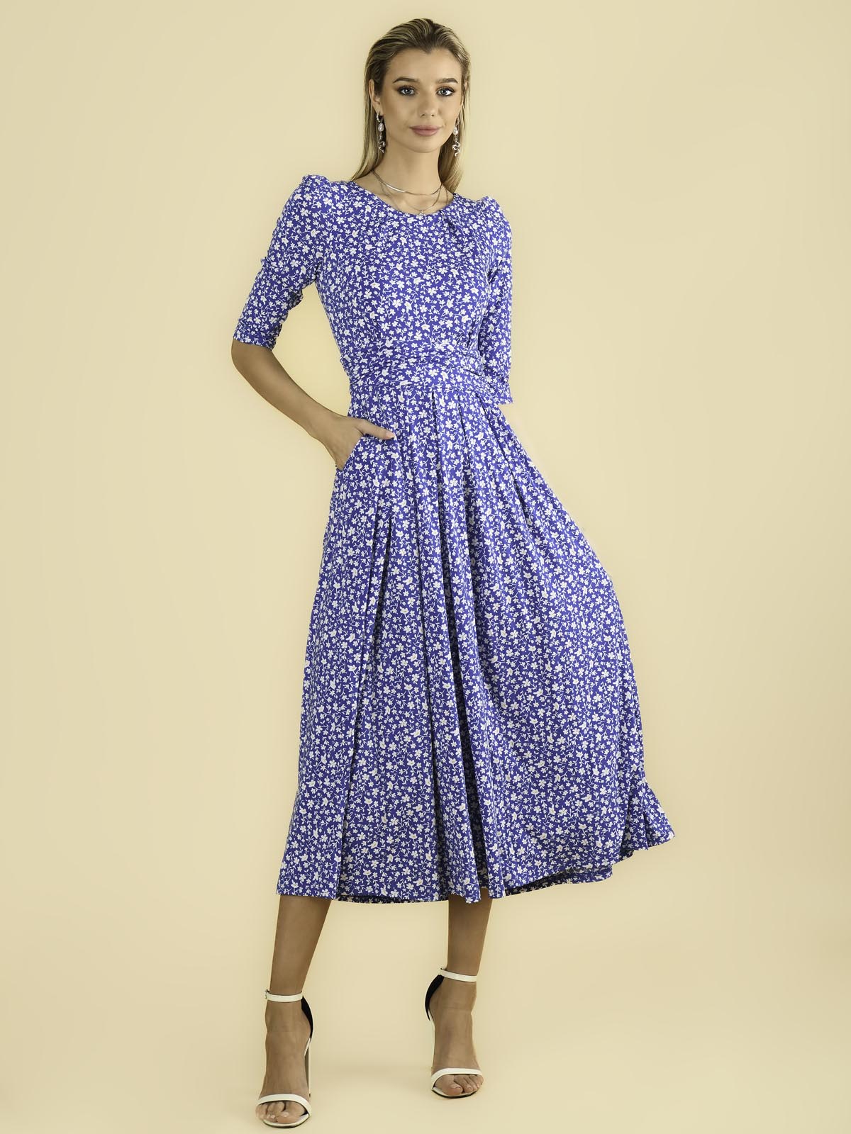 Kimber Jersey Pleated Maxi Dress, Blue Floral