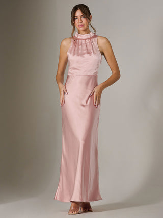 Halter Neck Maxi Dress, Pink