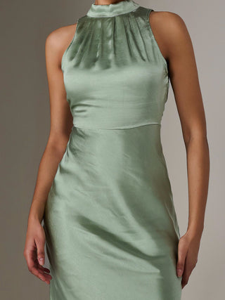 Satin Halter Neck Midi Dress, Green