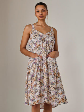 A-Line Pocket Smock Dress, Multi Abstract