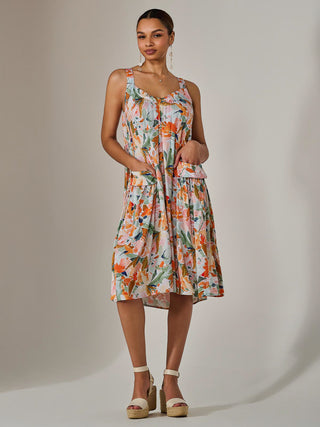 A-Line Pocket Smock Dress, Multi Floral