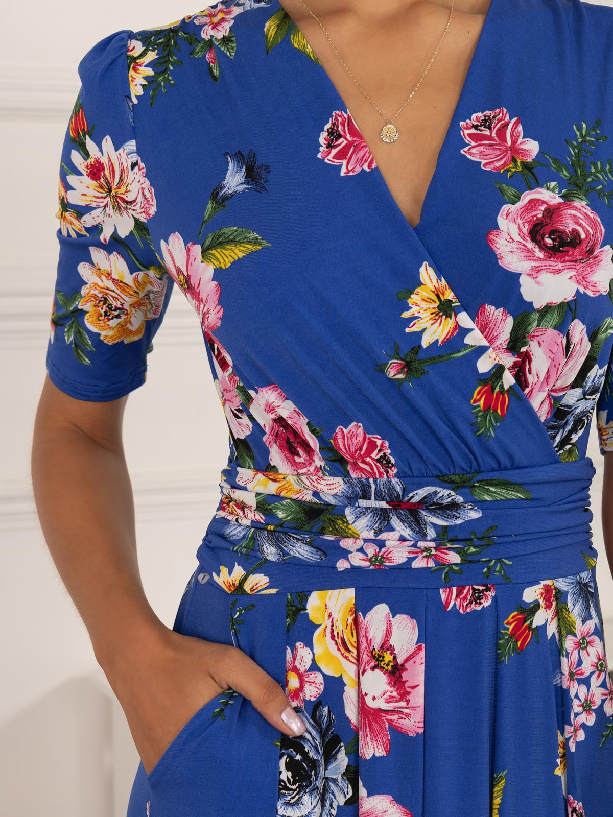 Paislyn Pleat Jersey Maxi Dress, Blue Floral