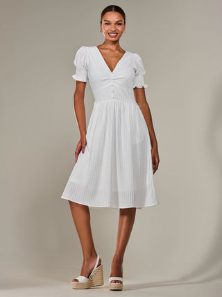 Puff Sleeve Midi Dress, White