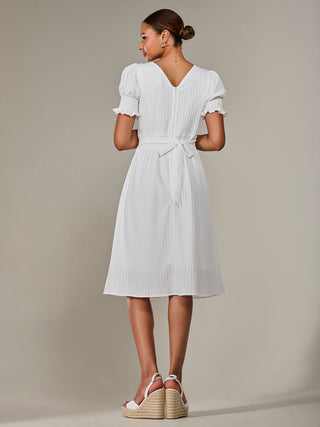 Puff Sleeve Midi Dress, White