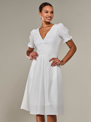 Puff Sleeve Midi Dress, White