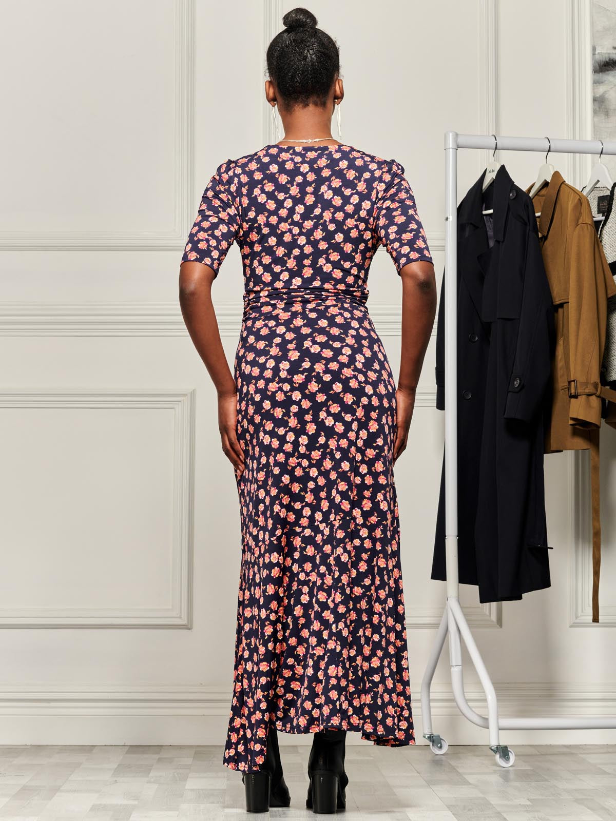 Print Viscose Frill Hem Maxi Dress, Navy Floral