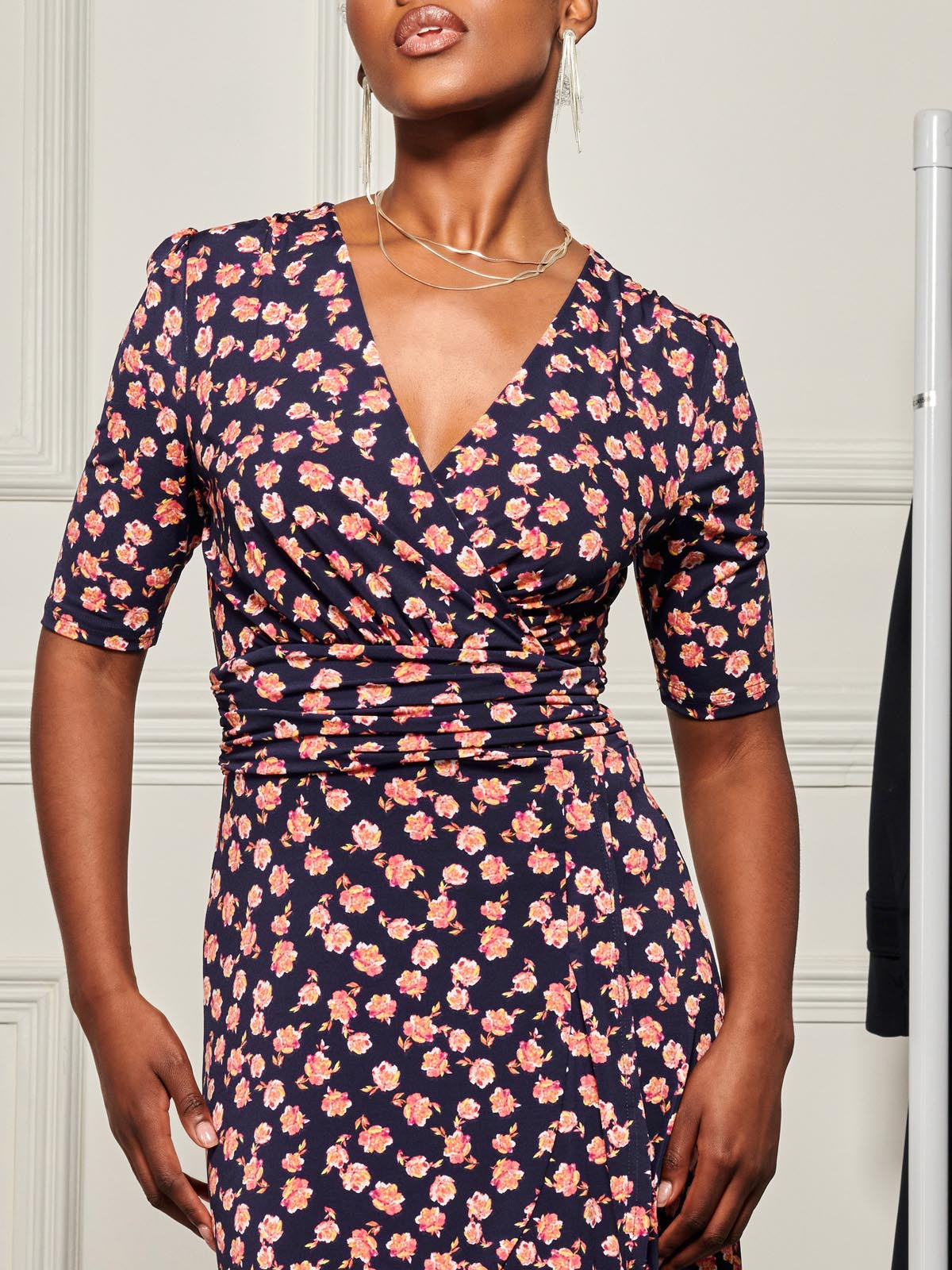 Print Viscose Frill Hem Maxi Dress, Navy Floral