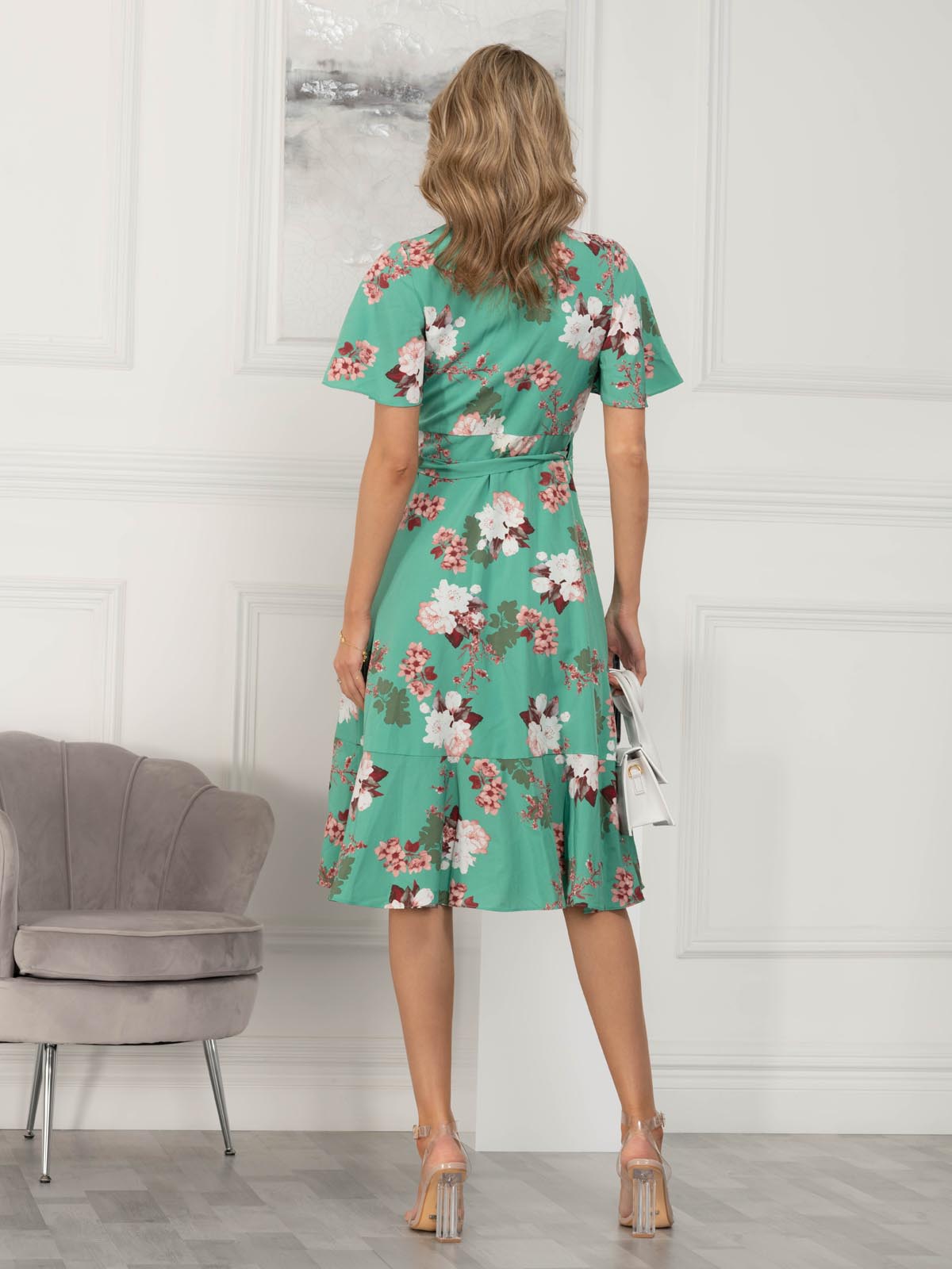 Wylla Wrap Woven Midi Dress, Green Floral