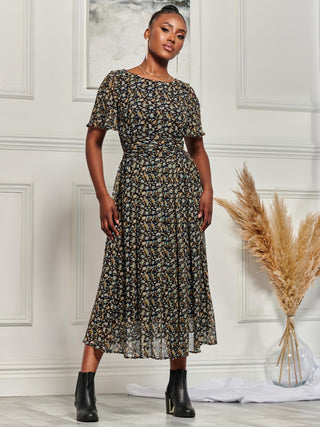 Angel Sleeve Chiffon Maxi Dress, Navy Floral