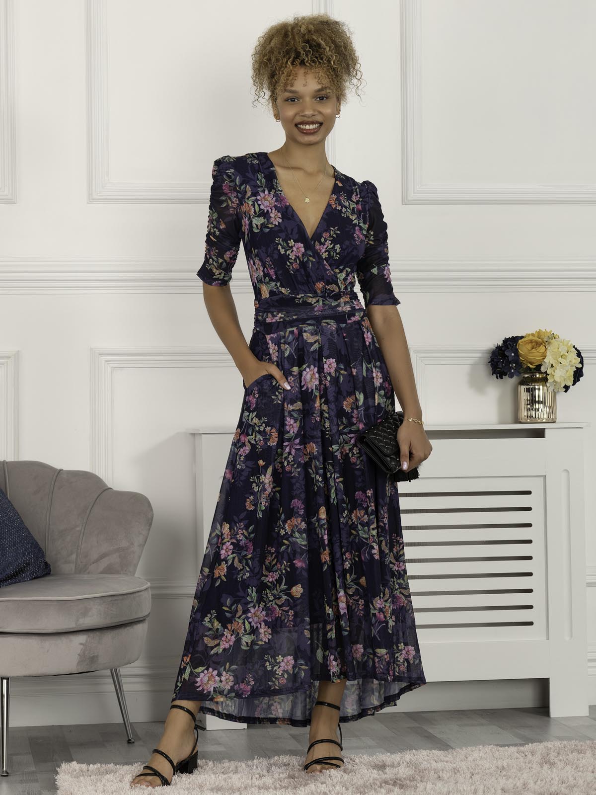 Ressie Dip Hem Maxi Dress, Floral Multi