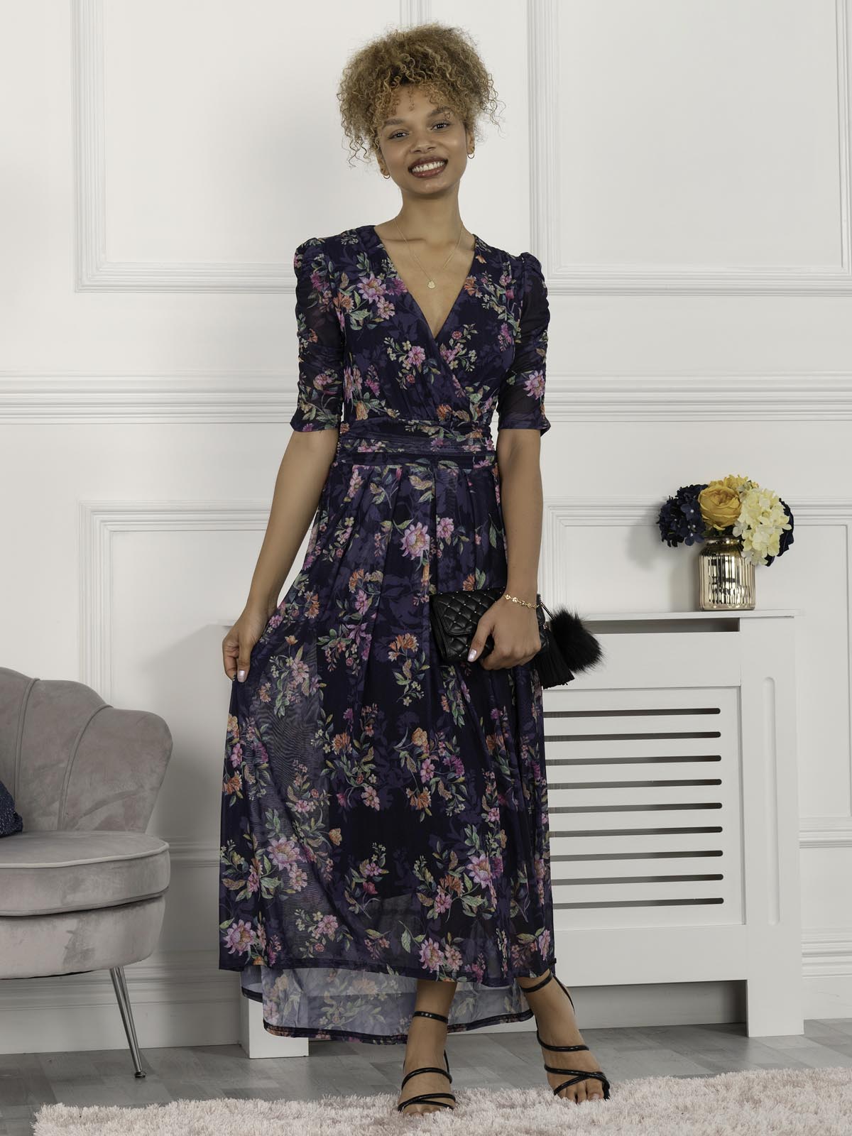 Ressie Dip Hem Maxi Dress, Floral Multi