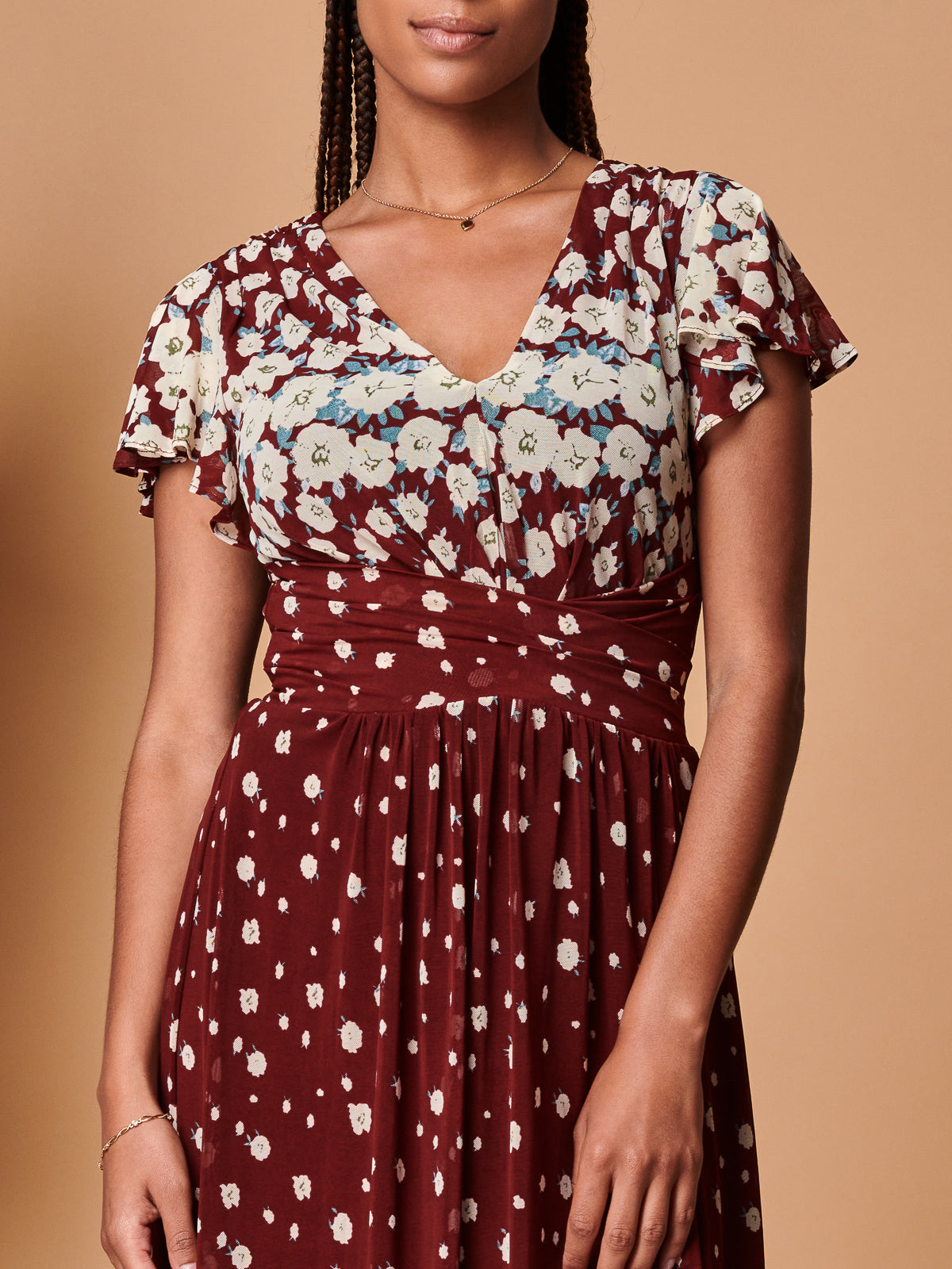 Carlii Symmetrical Print Mesh Maxi Dress, Burgundy Multi