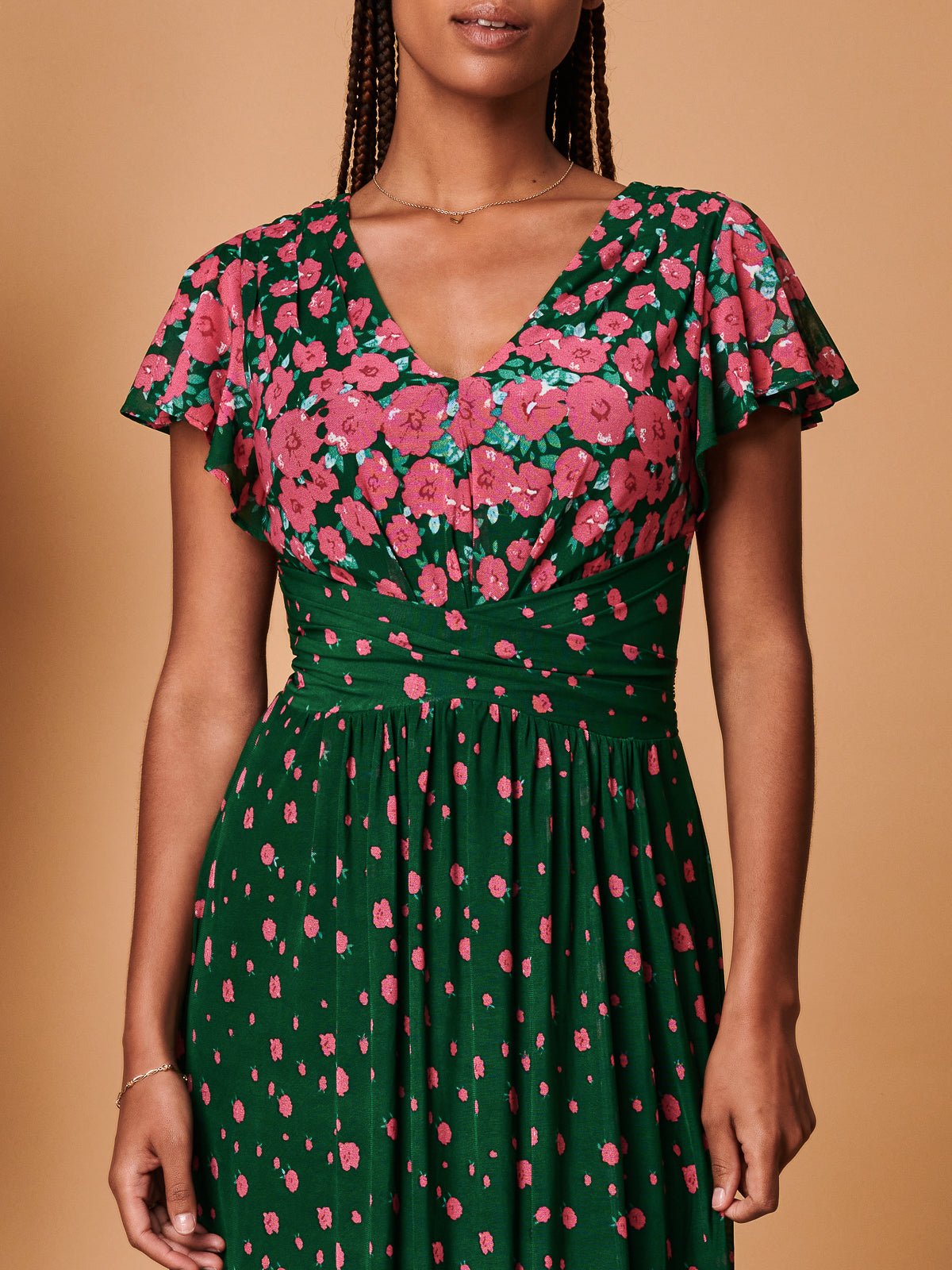 Carlii Symmetrical Print Mesh Maxi Dress, Green Floral