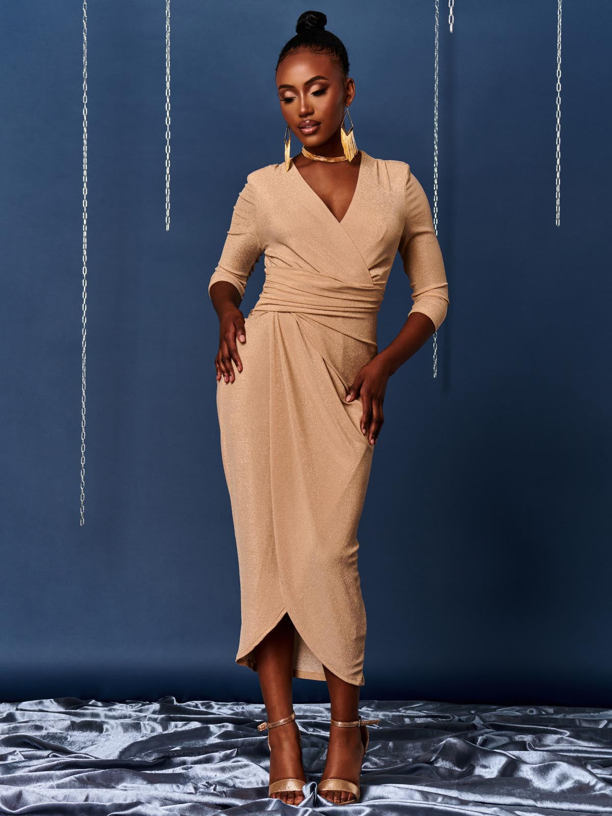Wrap Sparkly Maxi Bodycon Dress, Nude