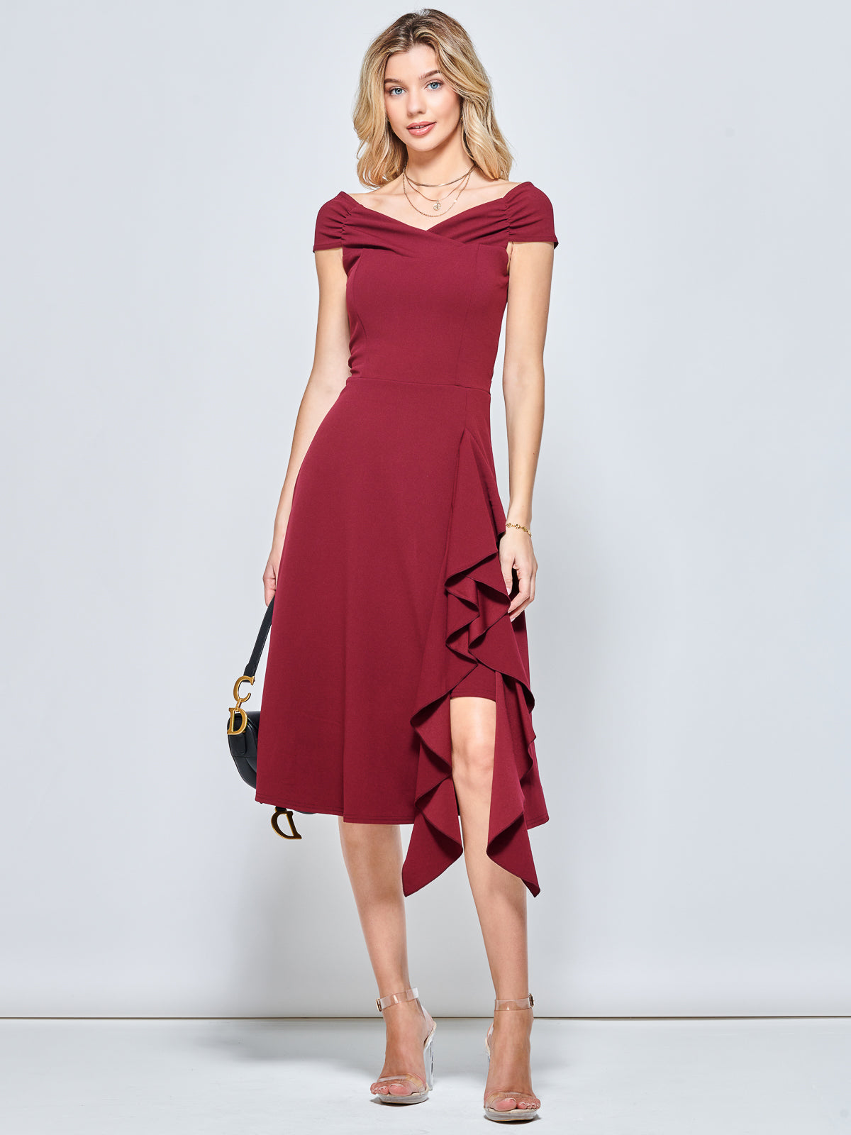 Burgundy clearance frill dress