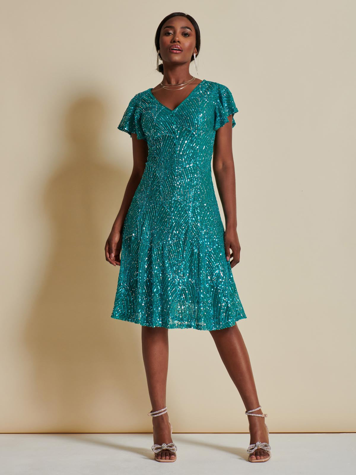 Sequin Fit & Flare Midi Dress, Blue Multi
