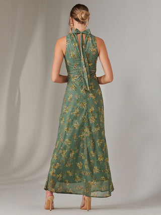 Chiffon Maxi Dress, Green Floral