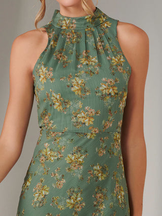Chiffon Maxi Dress, Green Floral