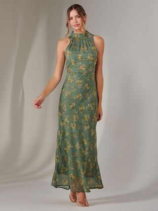 Chiffon Maxi Dress, Green Floral