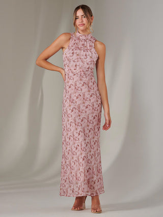 Chiffon Maxi Dress, Pink Floral