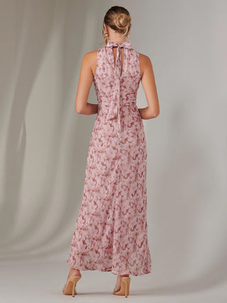 Chiffon Maxi Dress, Pink Floral