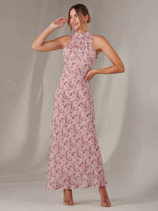 Chiffon Maxi Dress, Pink Floral