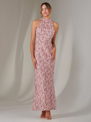 Chiffon Maxi Dress, Pink Floral