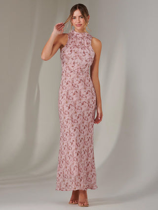 Chiffon Maxi Dress, Pink Floral