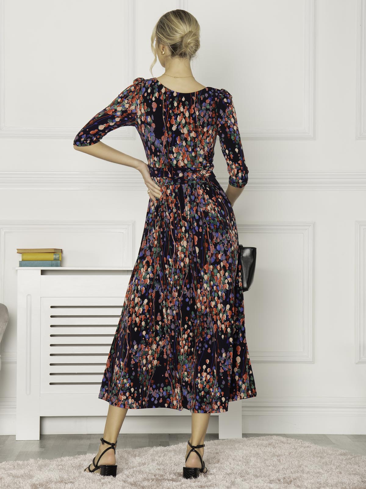 3/4 Sleeve Print Jersey Maxi Dress, Navy Multi