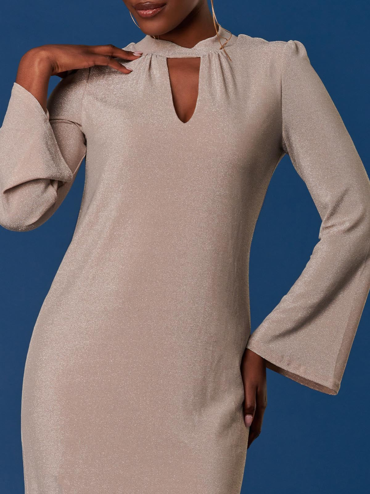 Metallic Keyhole Detail Tunic Dress, Rose Gold