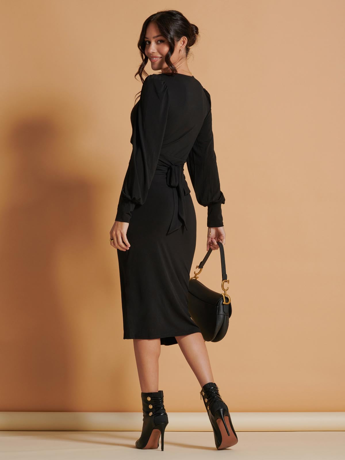 Wrap Detail Jersey Bodycon Dress, Black