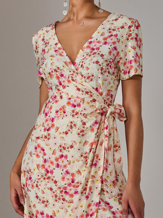 Wrap Midi Dress, Pink Floral