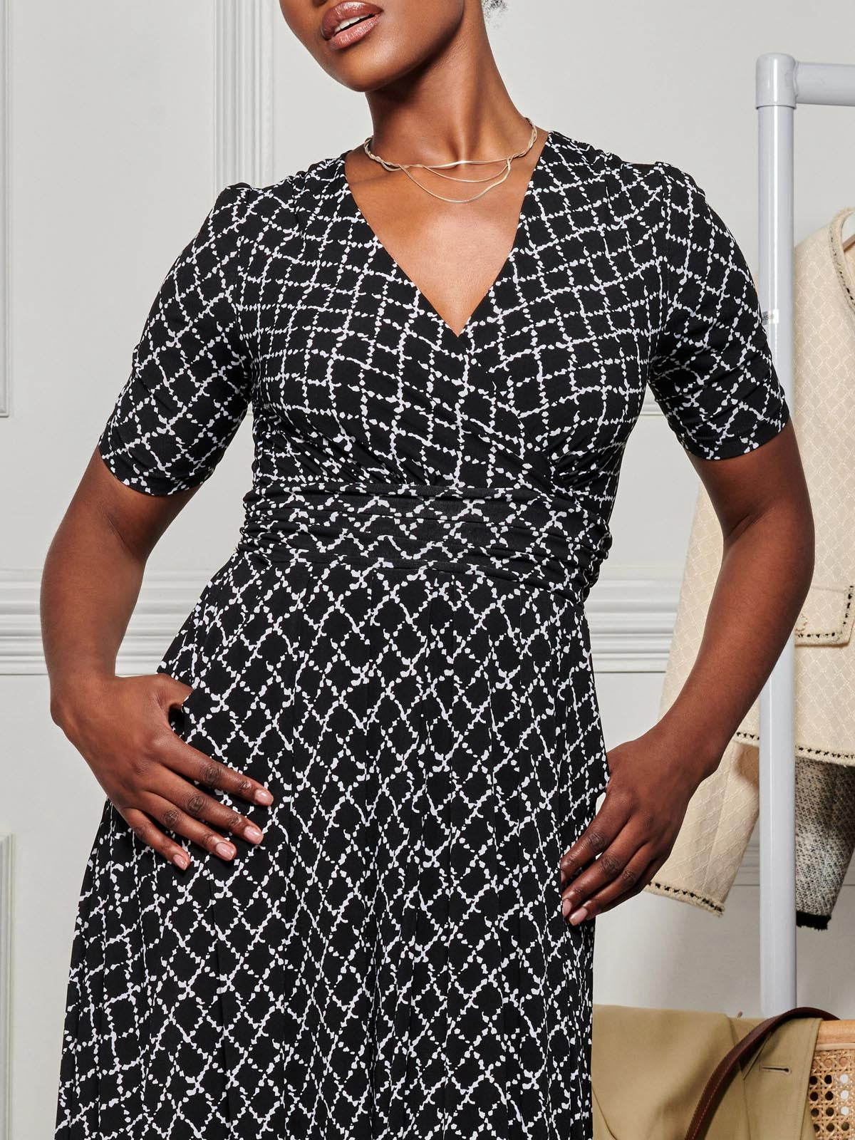 Wrap Front Jersey Maxi Dress, Black Geo