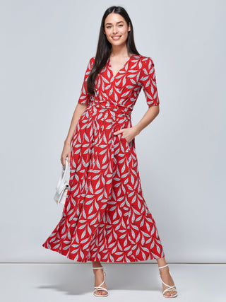 Coleen Wrap Maxi Dress,  Red Leafy