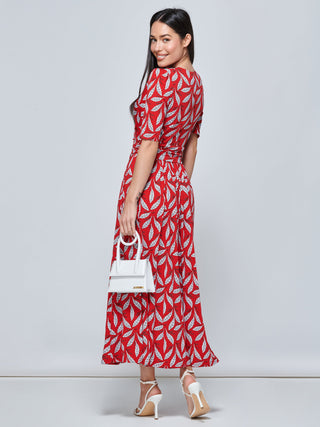 Coleen Wrap Maxi Dress,  Red Leafy