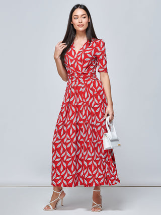 Coleen Wrap Maxi Dress,  Red Leafy