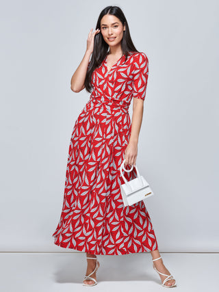 Coleen Wrap Maxi Dress,  Red Leafy