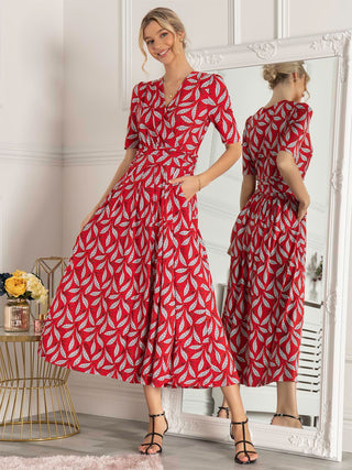 Coleen Wrap Maxi Dress,  Red Leafy