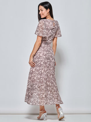 Chiffon Angel Sleeve Pleated Maxi Dress, Pink Multi – Jolie Moi Wholesale Chiffon Angel Sleeve Pleated Maxi Dress, Pink Multi – Jolie Moi Wholesale