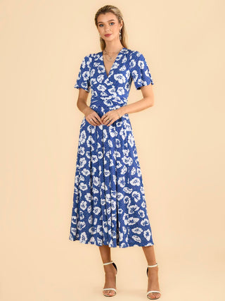 Jaylynn Flare Sleeve Jersey Maxi Dress, Royal Floral