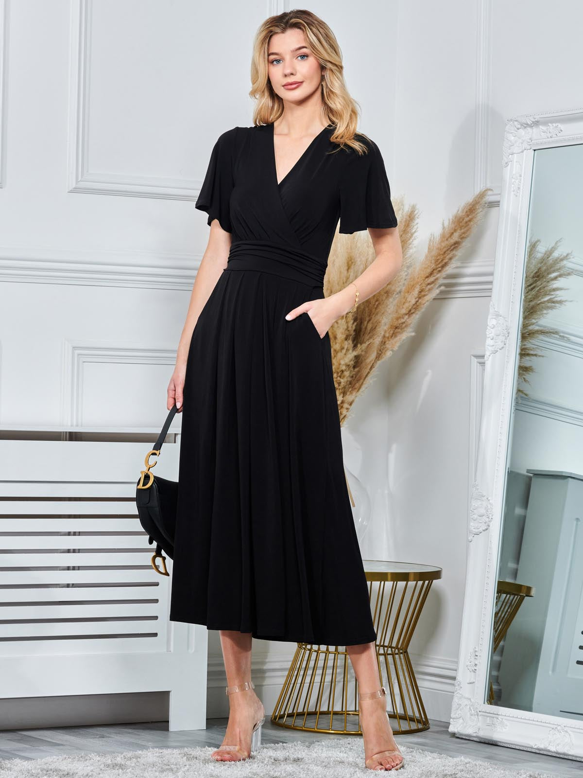 Angel Sleeve Jersey Maxi Dress, Black