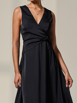 Sleeveless Waist Detail Midi Dress, Black