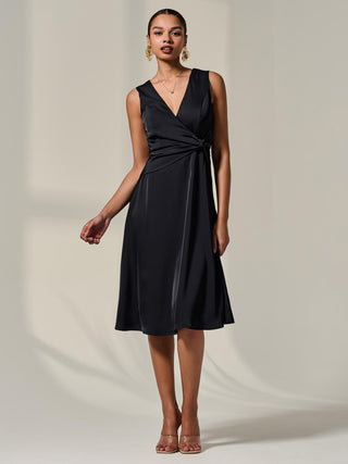 Sleeveless Waist Detail Midi Dress, Black