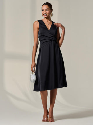 Sleeveless Waist Detail Midi Dress, Black