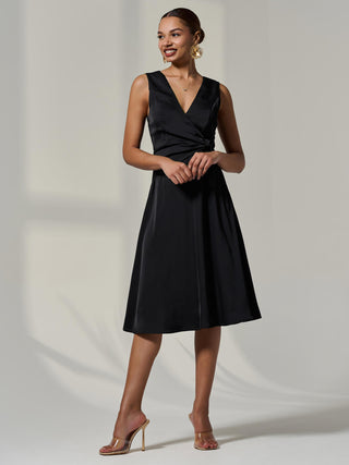 Sleeveless Waist Detail Midi Dress, Black